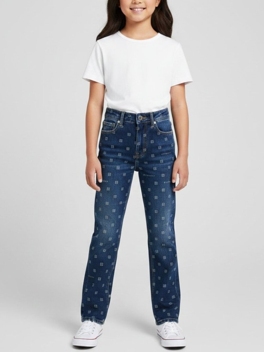 NWT Givenchy Kids 4G Monogram Wide-Leg Jeans, Size 12Y - Dark Blue